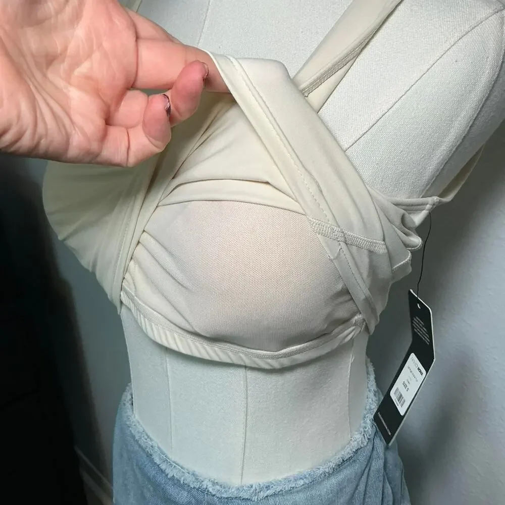 Fashion Nova Sport cream active crop tank top built in bra fitted athleisure